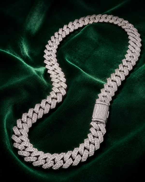 17mm Miami Cuban link chain fully iced VVS1 moissanite – House of Velluxe