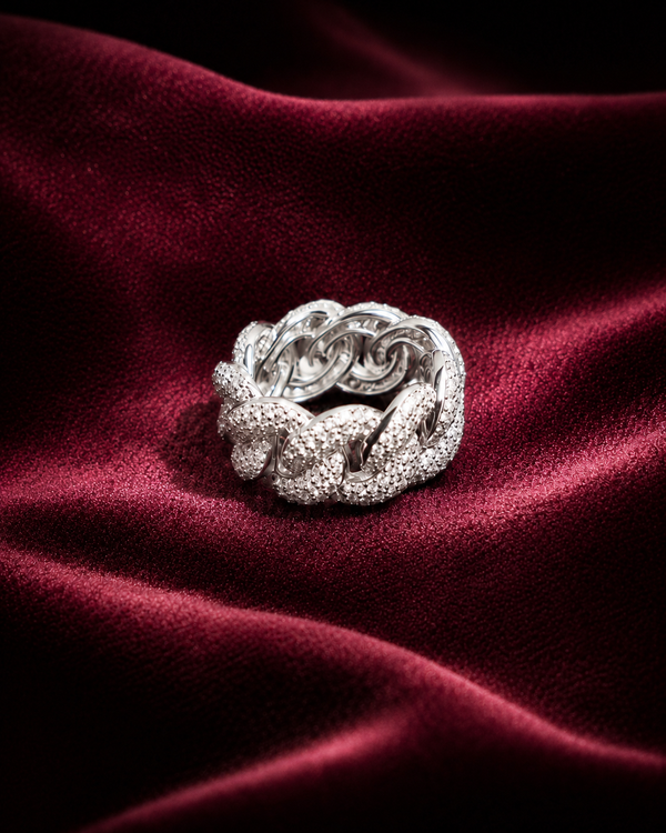3 row iced out Cuban link ring VVS1 moissanite silver – House of Velluxe