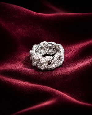 3 Row Cuban Ring - Silver Iced Out